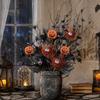 Halloween Home Decor Artificial Branch with Pumpkin And Eyeball, Black Glitter Fake Twig Festive Maple Leaves for Gothic Vase Filler, Party,