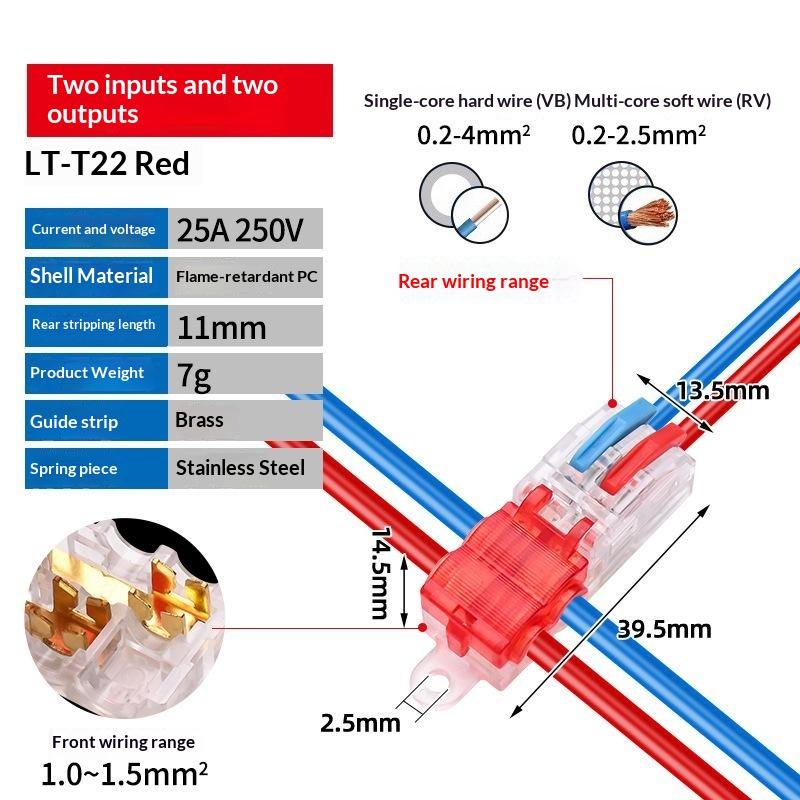 Mini Quick Terminal Block Fast T Type Wire Connector Electric Splice Crimp Non Destructive Without Breaking Cable Insulated Lin