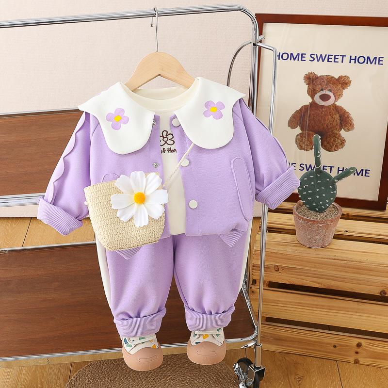 

Весенний наряд принцессы для девочек 2025 года: Повседневный комплект-тройка: куртка, толстовка и брюки 80cm фиолетовый