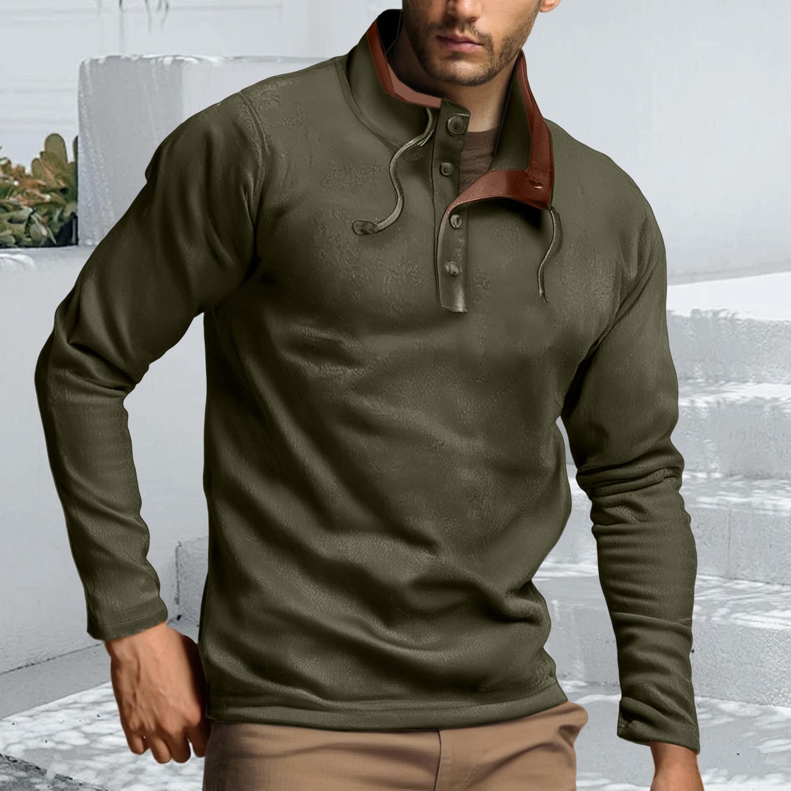 

Men s Fleece Sweatshirt Quarter Button Stand Collar Lightweight Pullover Sweater Long Sleeve Casual Fall Sweatshirts S