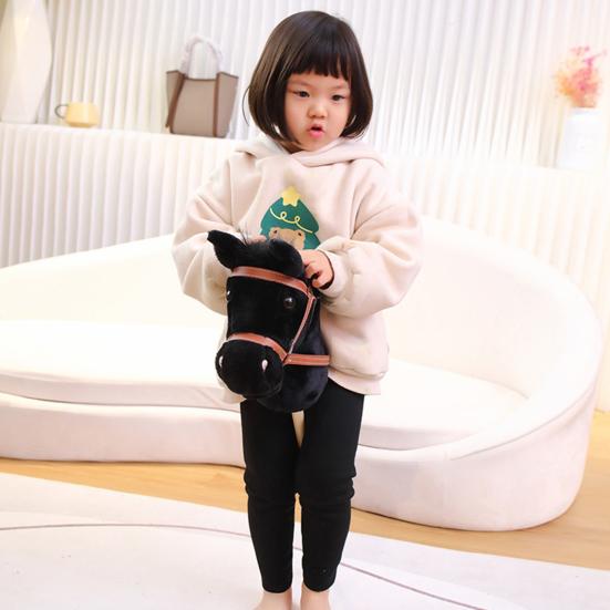 Plüsch-Steckenpferd-Spielzeug für Kinder, handgefertigt, Steckenpferd auf einem Stock, Rollenspiel, simulierter Ponykopf, Reitstock-Spielzeug mit Holzrädern