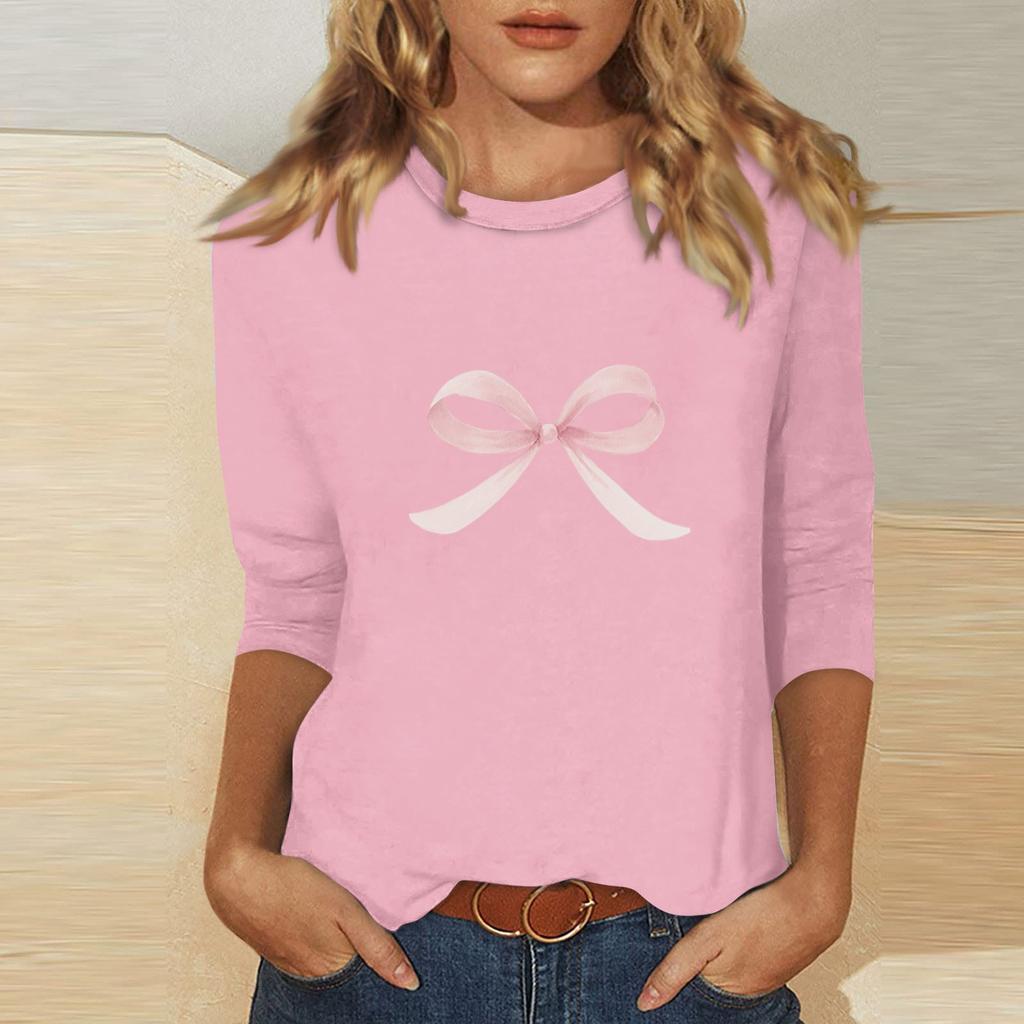 Women's O-neck 3/4 Sleeve Print Top