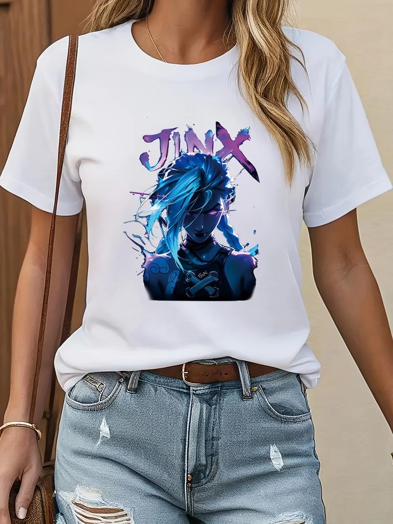 FestivalThemed Jinx Anime Character UnisexS Stylish Casual Printed TShirt Clothing Graphic Short Sleeve Unisex AllSeason