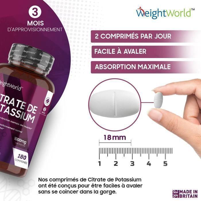 Citrate de potassium 1000mg - 180 comprimés vegan hautement dosés (3 mois)