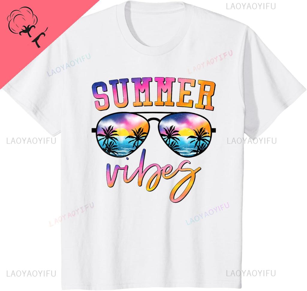 Summer Vibes Sunglasses with Palm Tree Funny Beach Life TShirt Cotton Unisex Summer Streetwear Tops Camiseta Hombre