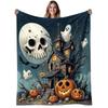 1pc Spooky Haunted House Flannel Blanket - Gothic Victorian Mansion with Bats, Jack-O'-Lanterns & Ghosts Print, 280gsm Heavyweight Soft Warm All-Seaso