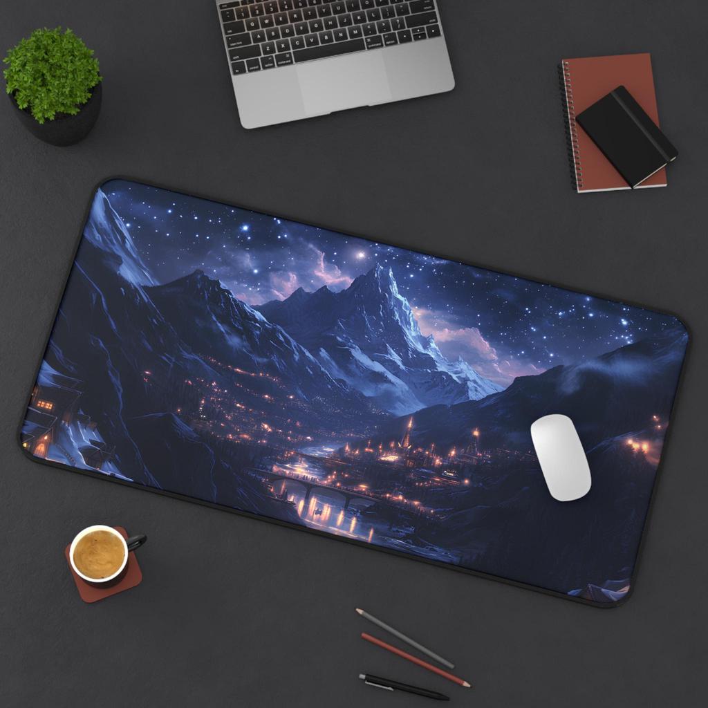 Nachtgerichtsstadt des Sternenlichts Schreibtischunterlage Mauspade Maus Büro-Mauspad Schreibtischunterlagen Schreibtischdekoration Laptop-Zubehör Rutschfest Gaming