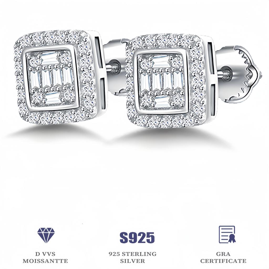 Moissanit Adevărat Bărbați Argint Sterling 925 Solid Adevărat Cercei Pătrați Hip Hop Gheață
