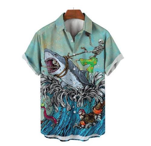 1116 Cool Cute Shark 1D Print Pattern Men's Shirt Street Casual Men's Shirt