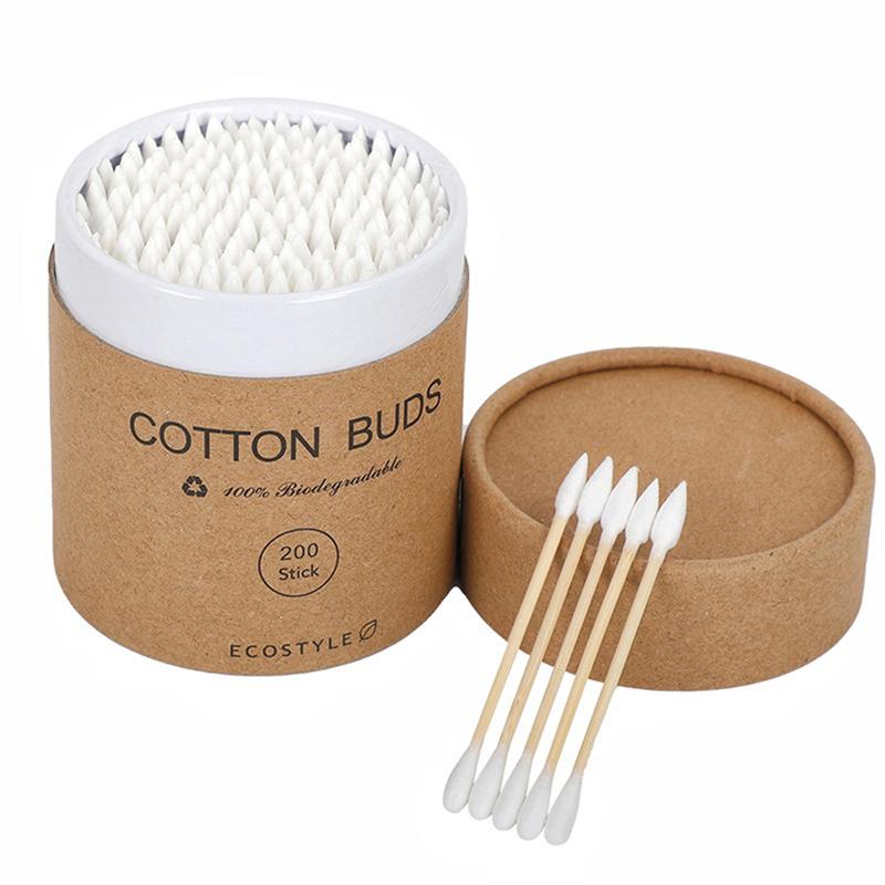 

200Pcs Boxed Carton Disposable Double-End Pointed And Round Design Wood Disinfect Makeup Removal Cotton Sticks білий