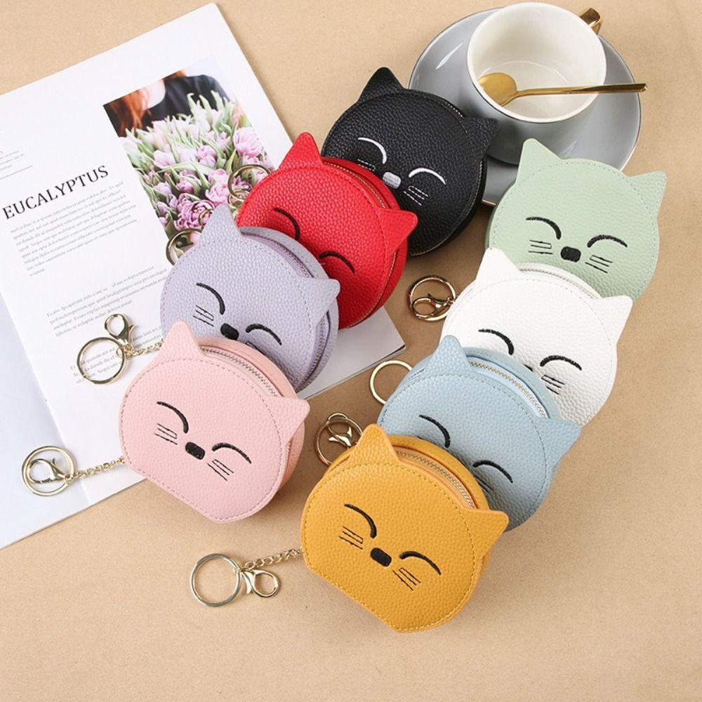 PU Leather Pu Cosmetic Bag Keychain Mini Storage Bag Practical Cat Shape Makeup Bag  Student