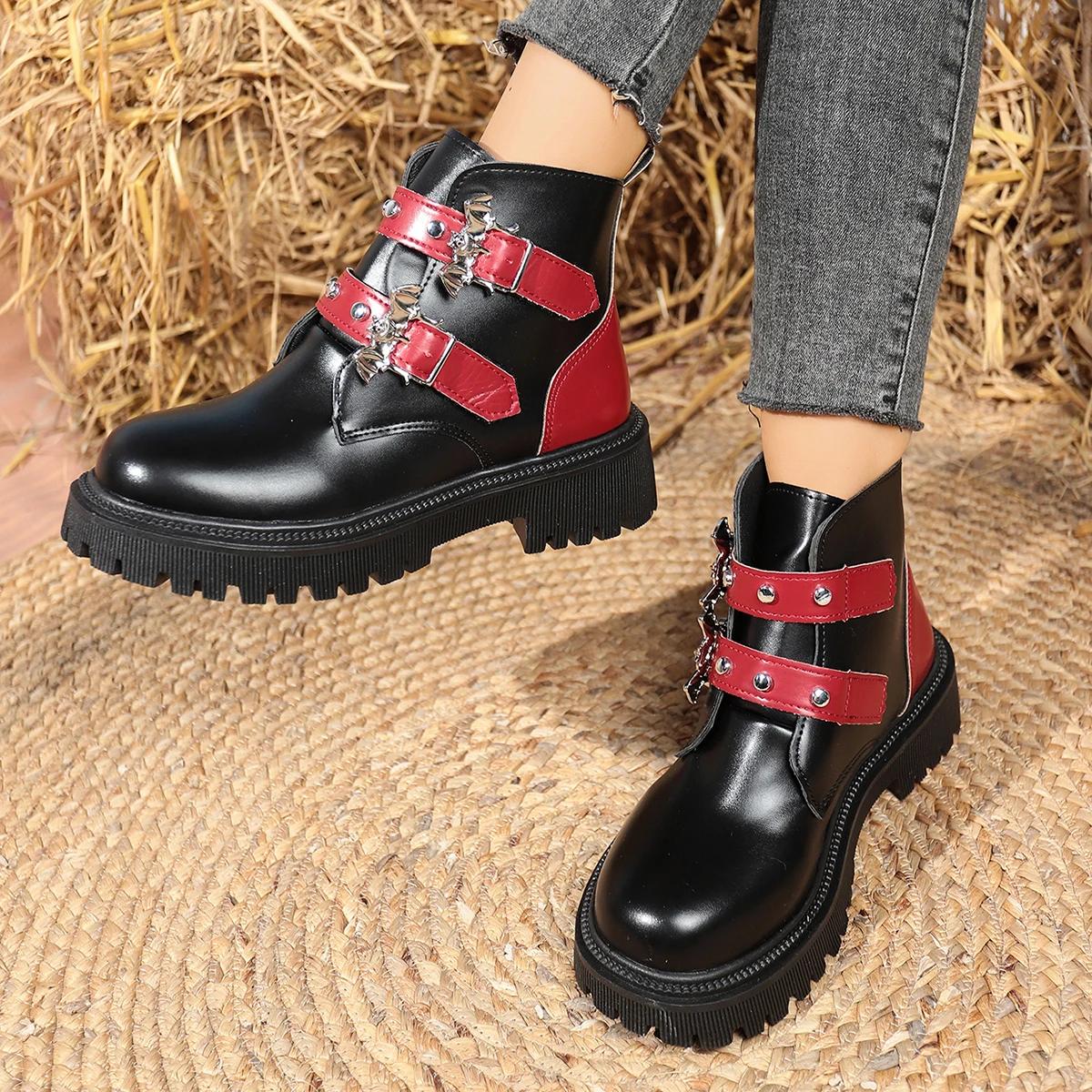 

Модные женские ботильоны Женские большого размера Удобная платформа Женская обувь Модные уличные дизайнерские ботинки Тренд Роскошные ботинки до середины икры 35 красный