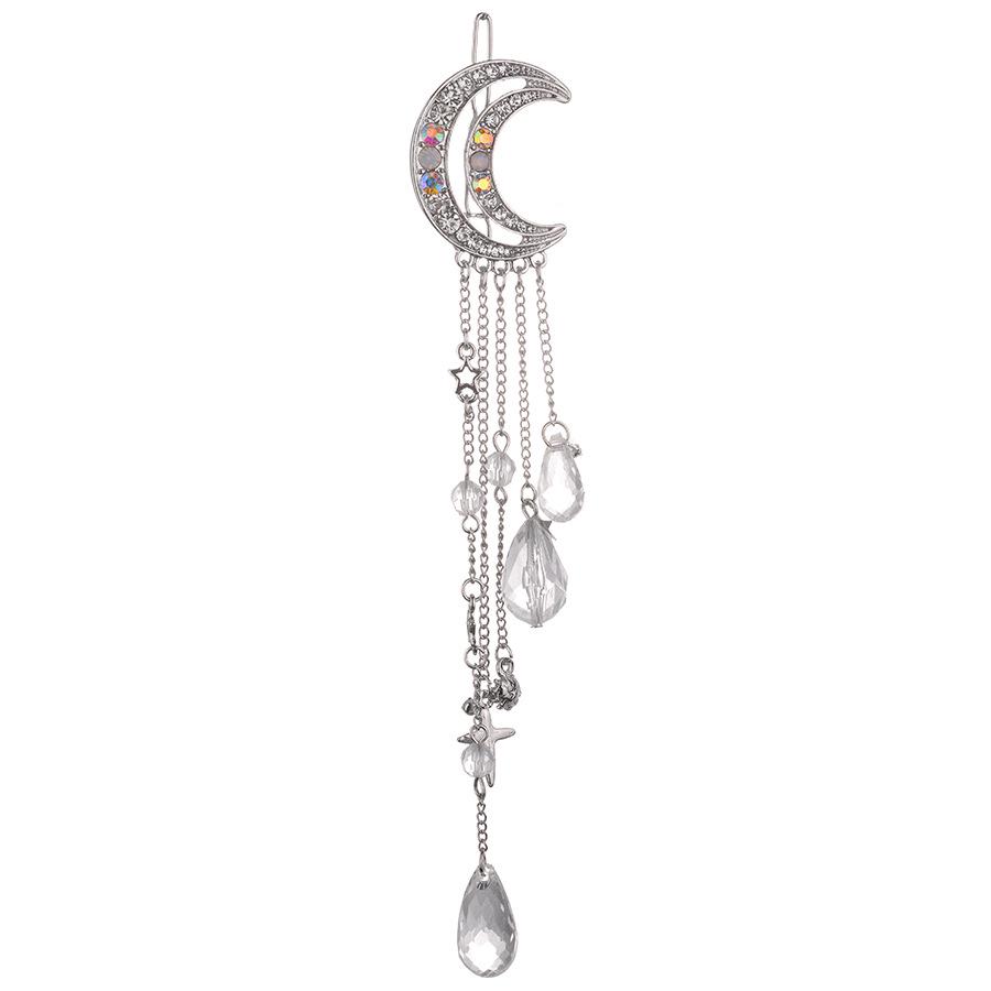 1pc Exquisite Gold/Silver/Rose Gold Color Crystal Moon Hair Clip Tassel Hairpins Brushes Long Hair Accessories
