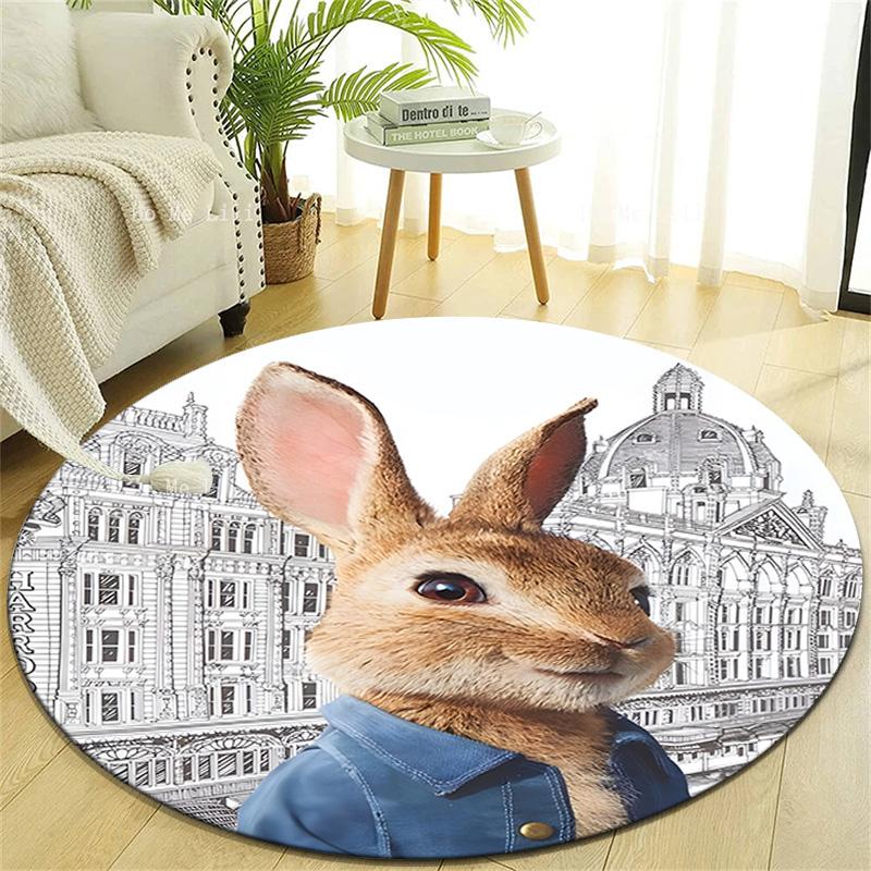 1pc Peter Rabbit2 Design Printed Area Round Carpet for Bedroom Living Room Home Decor Rugs Mat Non Slip Mat Rug for Bedside