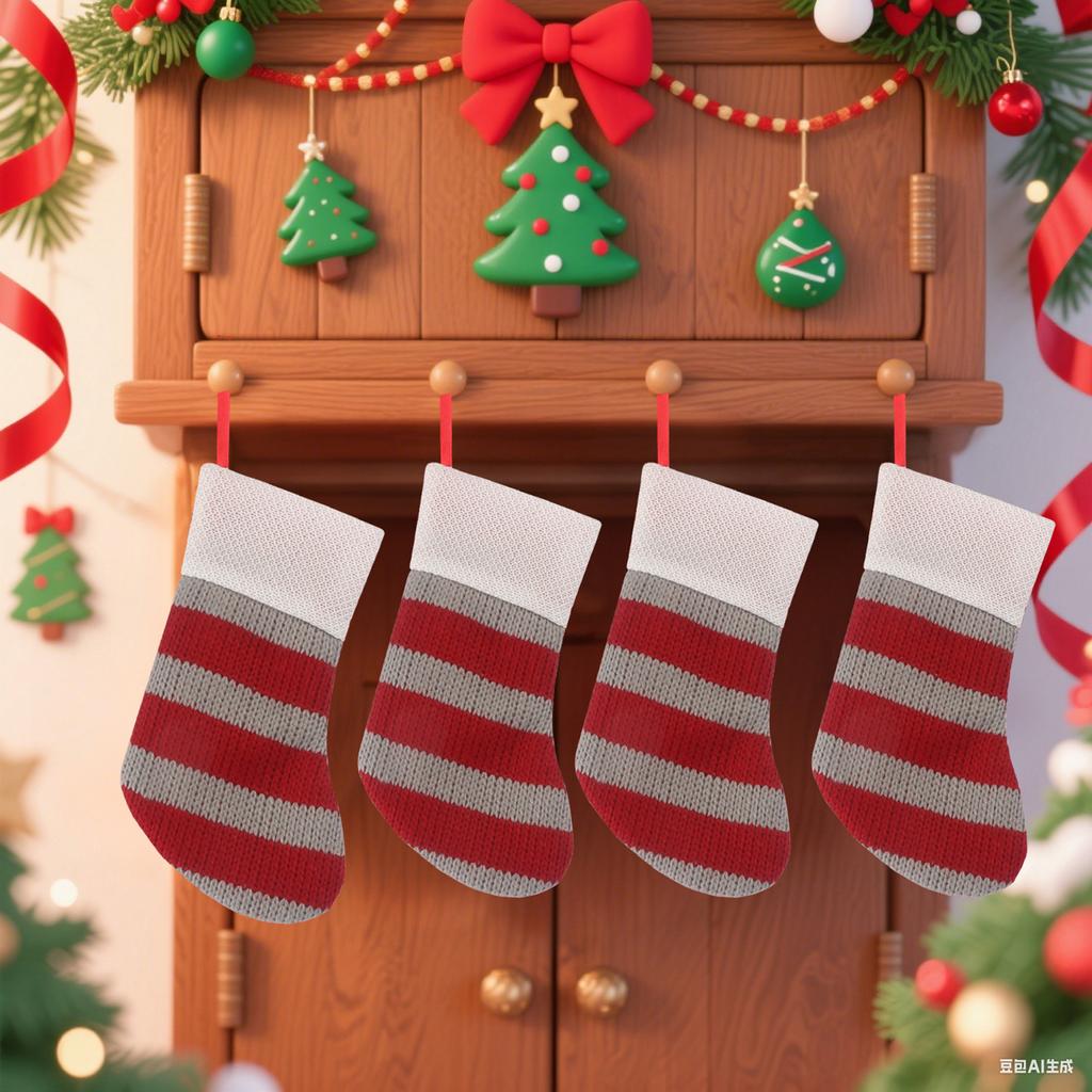Christmas Decorations Wool Socks Red And Gray Elk Gift Bag Children's Gift Bag Knitted Christmas Socks