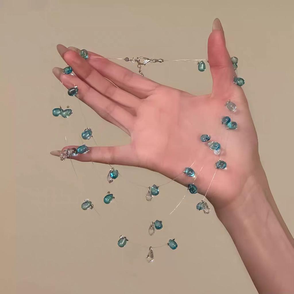 [Mermaid Tears] Summer cold blue water drop necklace multi-layered collarbone chain high-grade temperament neck chain