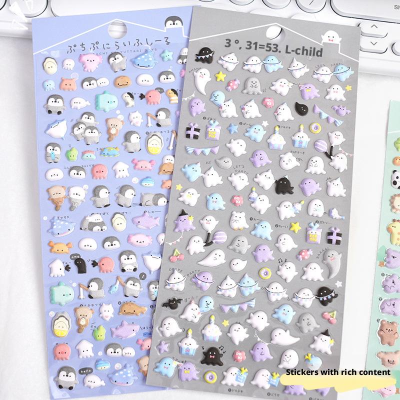 3D Puffy Stickers Kawaii Cartoon Animal Cute Scrapbooking Diy Journal Stationery Sticker Deco Aesthetic Art Supplies