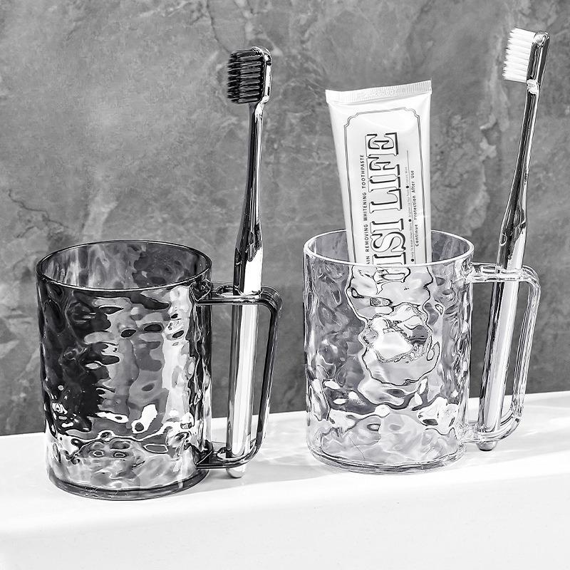 2026 Modern Minimalist Plastic Tumbler 400-500ml Transparent Ice Texture Toothbrush Cup Home Bathroom Decor