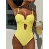 Sexy Yellow Swimwear Women 2026 Hollow Out Cross Slim Tummy Control One Piece Swimsuit Beach Backless Bathing Suit Monokini