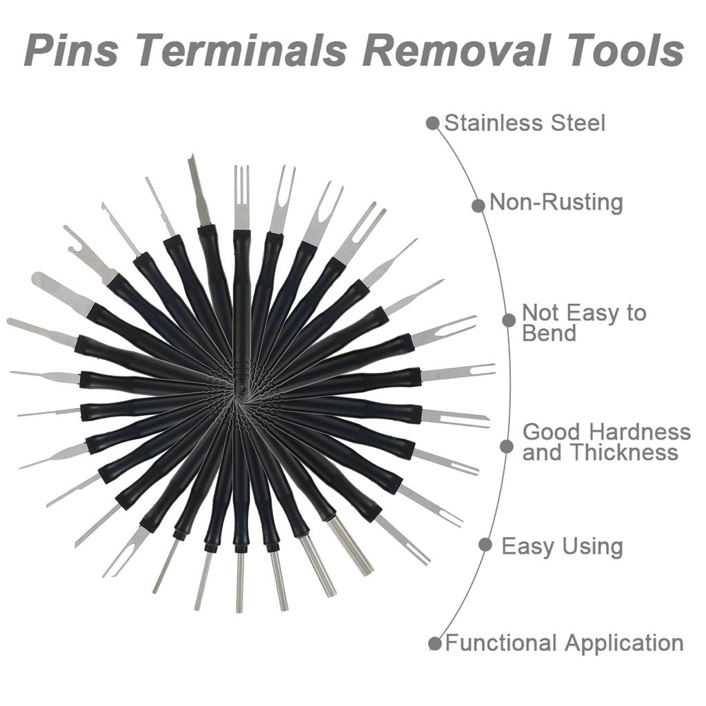 18/30Pcs Terminal Pin Removal Tools Kit Stainless Steel Pin Extractor Tool Electrical Wiring Crimp Connector Pin Release Tools