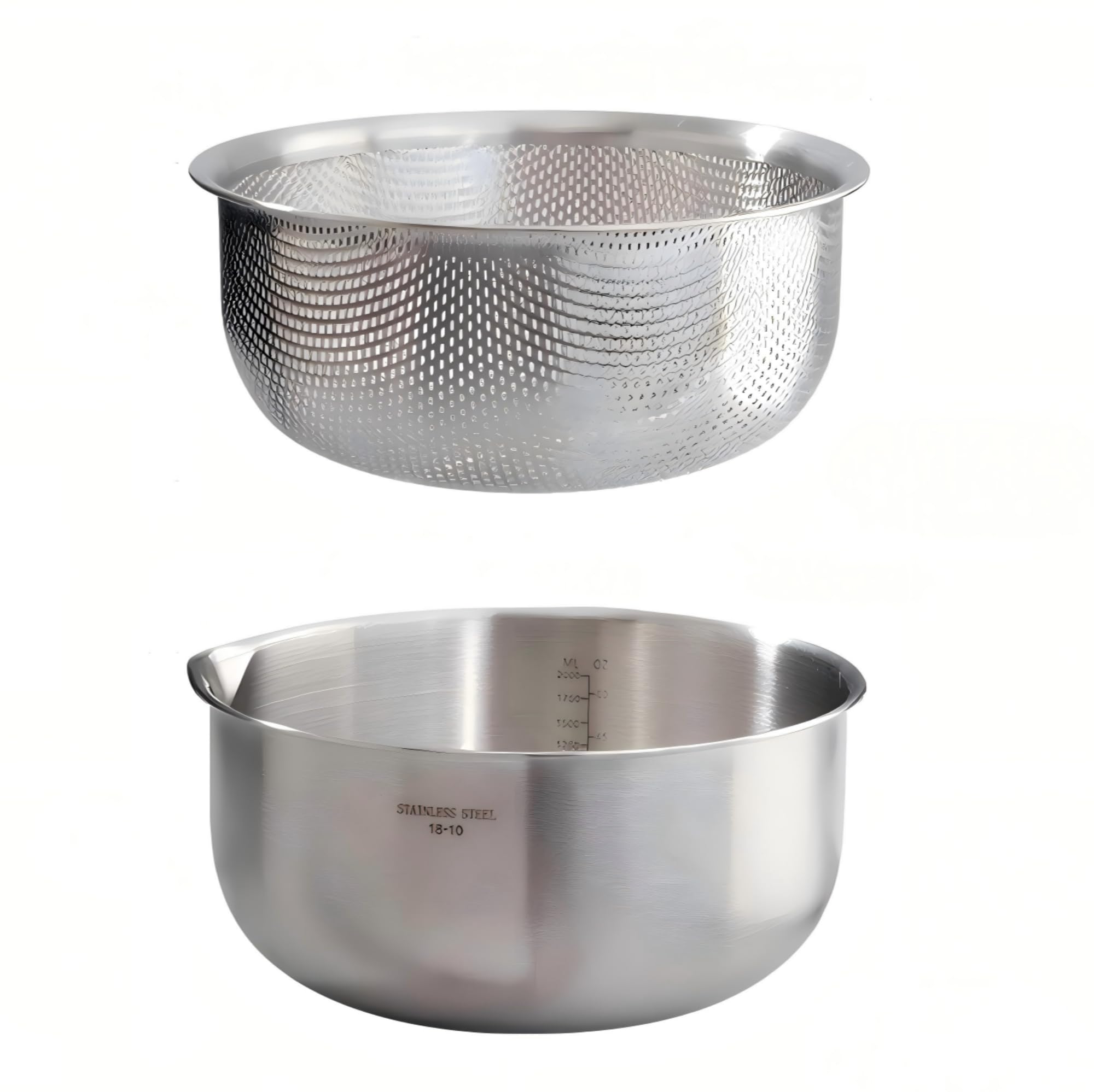 

CHFNJJ Миска и дуршлаг из нержавеющей стали Включает миску с дренажем, идеально подходящую для мытья миски с сеткой, и мерную шкалу для легкого