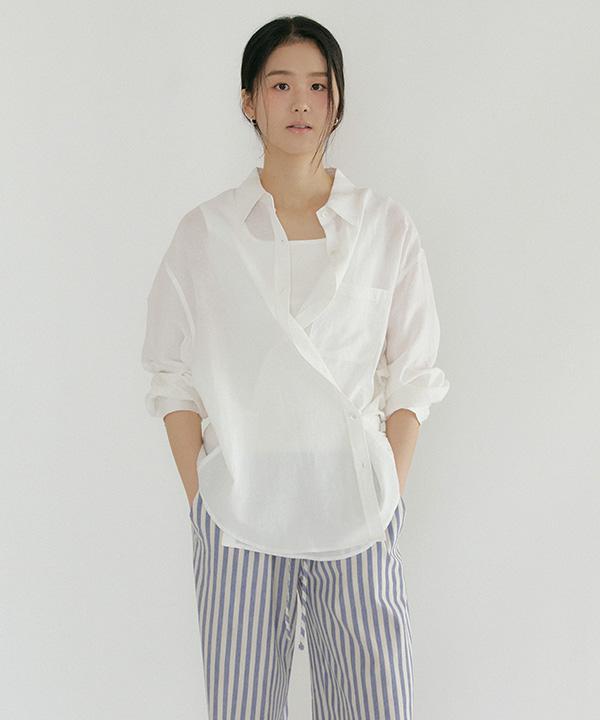 Lingseoul Linen Bamboo Blended Wrap Shirt-White