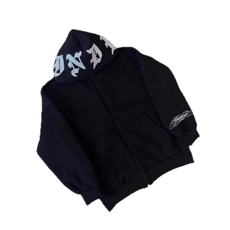 Unisex Oversized Baumwoll-Hoodie Mit 3D-Stickerei Streetwear Hip Hop Stil Lockere Passform Grau Schwarz