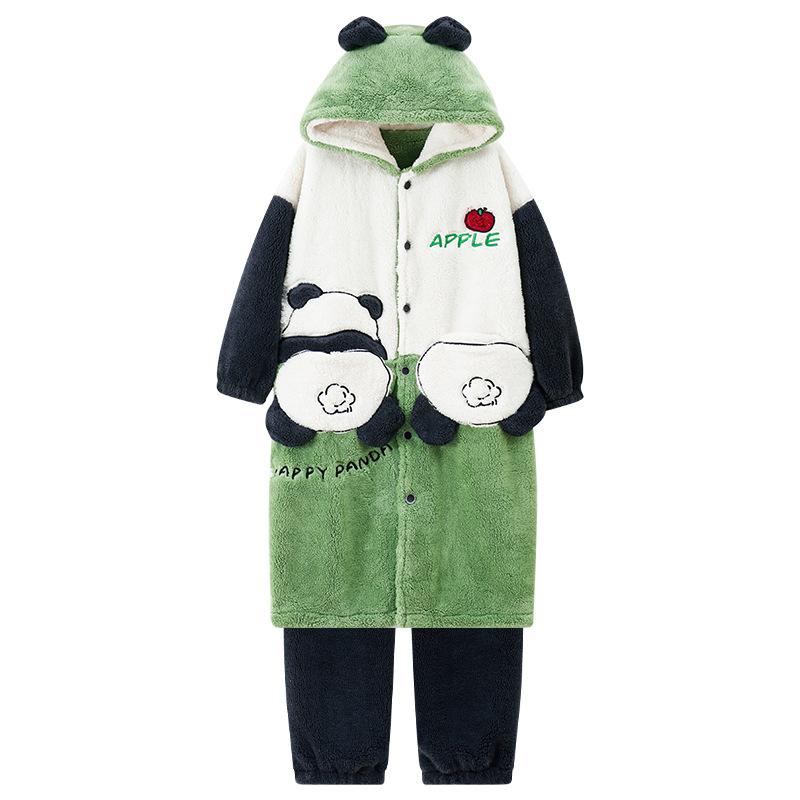 Kids Flannel Pajamas Set Boys Girls Warm Long Sleeve Top And Pants Sleepwear Winter Home Nightwear