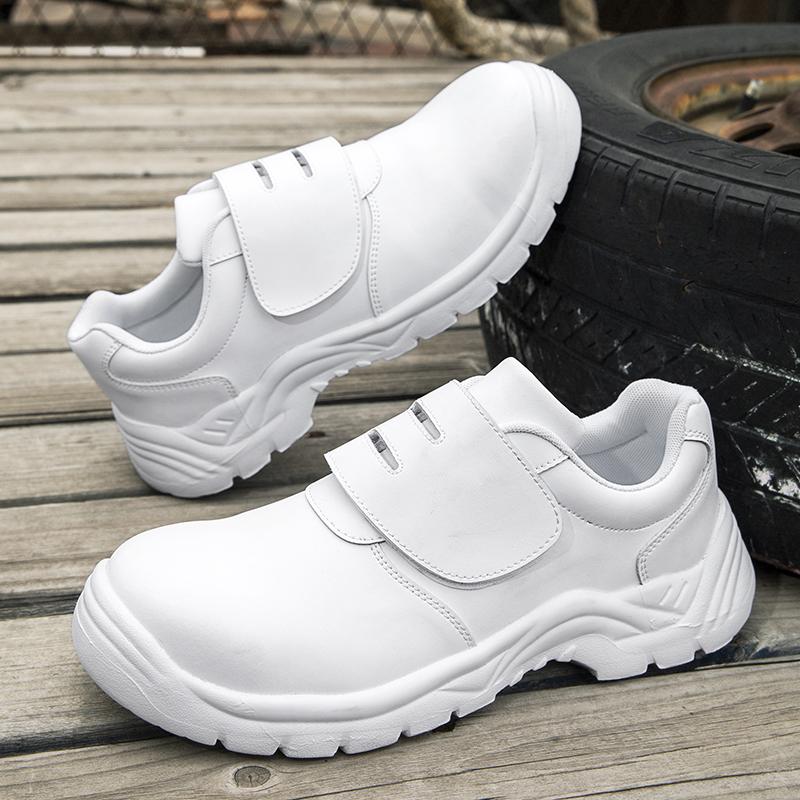 Herrenmode Stahlkappen Arbeitssicherheitsschuhe Weiches Leder Sicherheitsstiefel Schwarz Weiß Arbeiter Sichere Sneaker Schutzschuhe