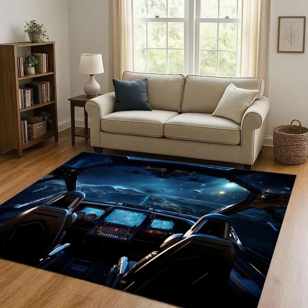 New Spacecraft Aircraft Cockpit Dashboard Living Room Non-Slip Area Rug Carpet for Bedroom Kids Playroom Sofa,Home Decor Doormat