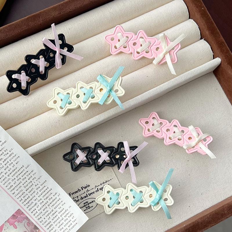 Korean Style Sweet Cool Star Ribbon Bow Hair Clip Cute Fresh Barrettes For Girls Fashion Broken Side Clips Y2K Hair Accessories