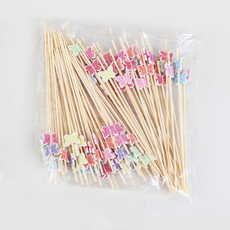 100Pcs Butterfly Disposable Bamboo Skewers Food Cocktail Picks Buffet Fruit Cupcake Fork Sticks Party Table Decoration Supplies