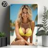 HD Metal Tin Sign Beautiful Blonde In Yellow Bikini Beach Portrait Vintage Retro Wall Decor for Home Bar Pub