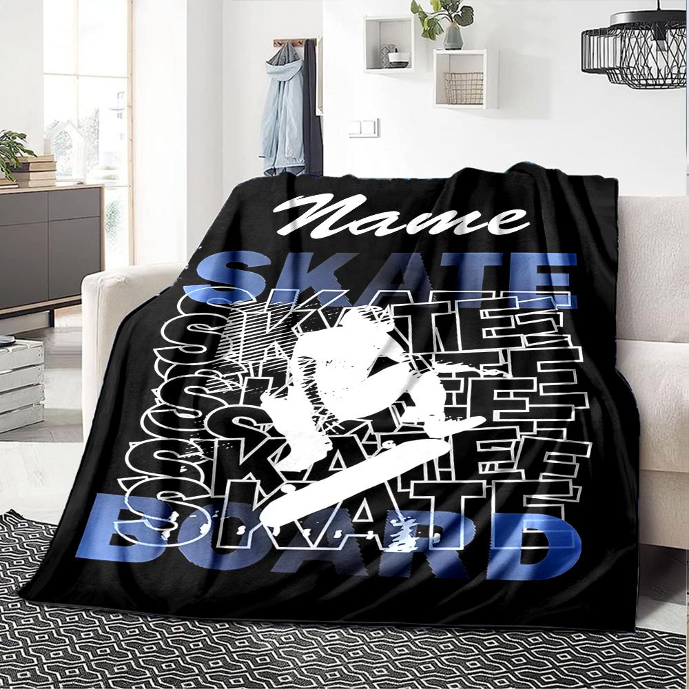 Custom Name skateboard Theme Printed Blanket - Perfect for Couch, Bed, Travel & Outdoor Use | Machine Washable, Cozy & Durable.