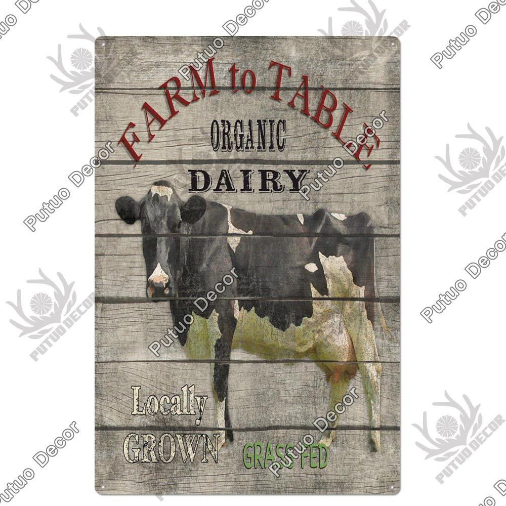 Putuo Decor Farm Tin Sign Milk Vintage Tin Sign Plaque Metal Plate Retro Poster for Farmhouse Cow Pig Wall Stickers Art Decor