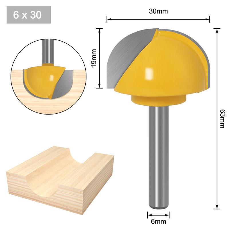 1/9pc 6mm Shank 6/8/12/16/18/20/22mm CNC okrągły nos bity okrągły nos Cove rdzeń Box router Bit Shaker Cutter Tools