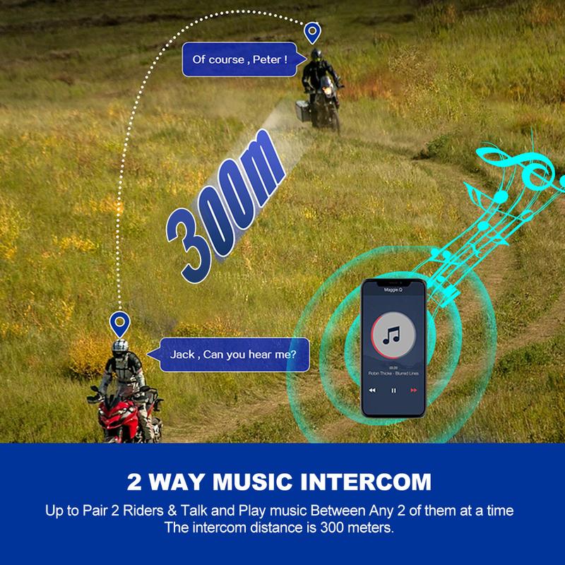 Kebidumei YP10 2X Wireless Bluetooth5.3 Motorcycle Helmet Intercom Headset Waterproof 300 M Intercomunicador Speaker Earphone