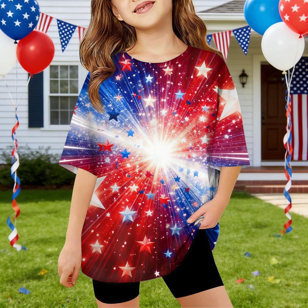 Kids Independence Day Print Round Neck Short Sleeve Casual T-shirt
