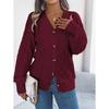New Autumn/Winter Ladies' Sweatshirt Collection: Oversized Top, Casual V-Neck, Bell Sleeves, Cable-Knit Button-Front Cardigan