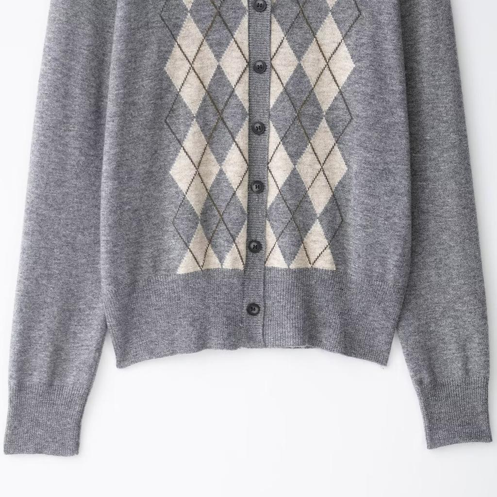 European and American style, new women's clothing, fashionable, versatile, cross-border French casual rhombus knitted sweater