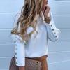 2023 Trendy European & American Celebrity Long Sleeve Round Neck Metal Buckle Women's Top