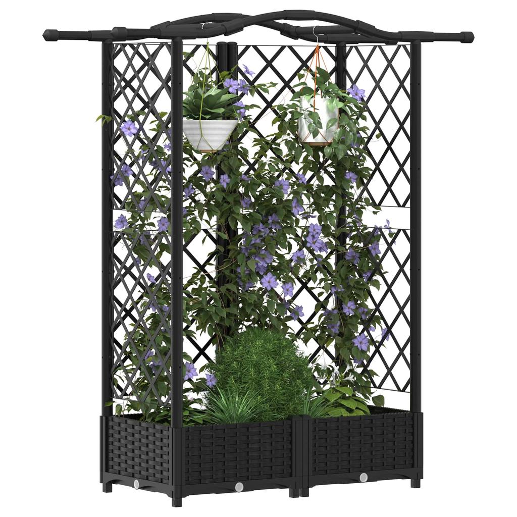 Raised Garden Bed with Trellis and Hanging Roof Black 124 x 40 x 126 cm PP