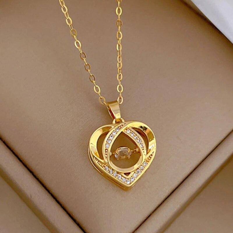 Temperament Smart Love Zircon Necklace for Women Gold Color Light Luxery Titanium Steel Pendant Necklaces Party Zircon