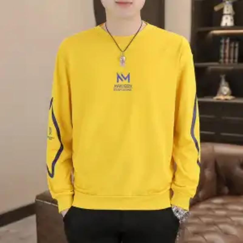 New Sweatshirt Men's Casual  Youth Stitching Handsome Long-sleeved T-shirt Round Neck Pullover