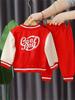 Spring Boys' New Baseball Uniform Long Sleeve Three-Piece Set - English Letter Design, Zipper, Casual for Infant & Toddler