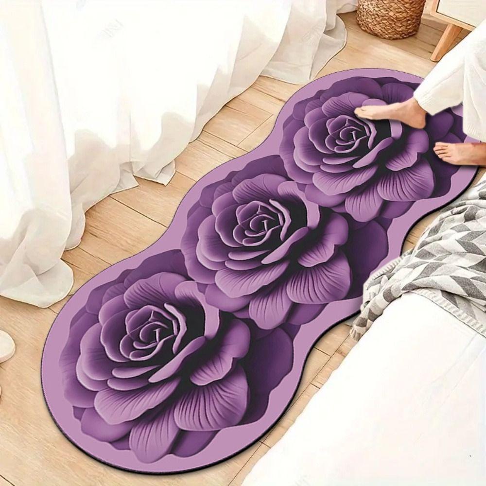 Non-slip Rose Floor Mat 3D Flower Carpet Creative Bedside Carpet  for Bedroom Living Room