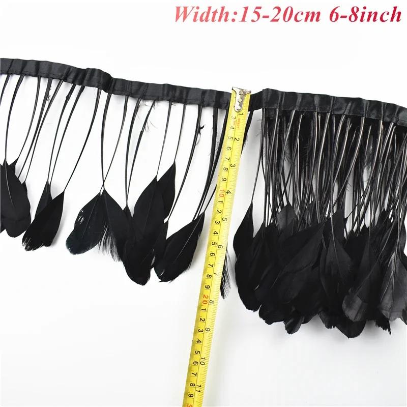 1Meters White Black Pheasant Feathers On Tape Ribbon Turkey Ostrich Fringe Feather Trim Goose Marabou Sewing Clothes DIY Plumes