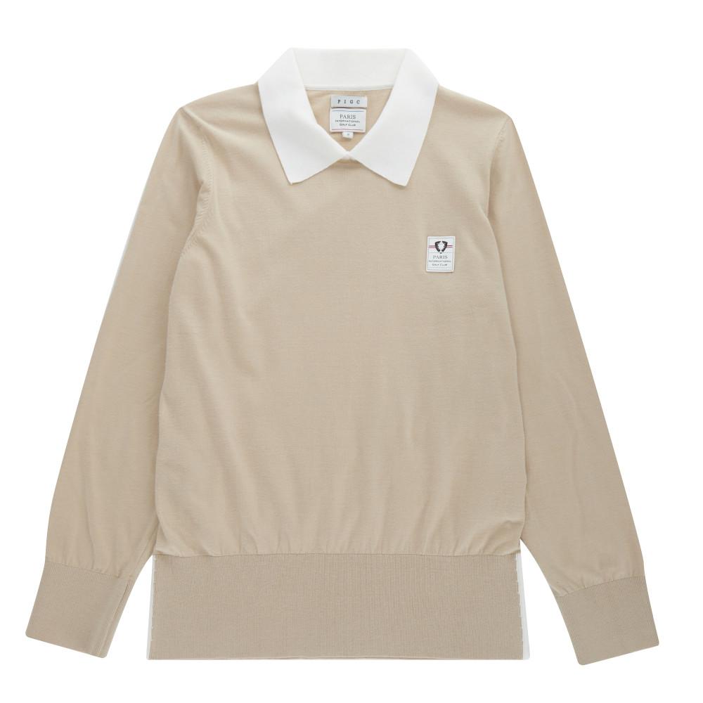 Pigc Women S Color Block Collar Knit Beige (Lfc230253) Beige.Lfc230253/090