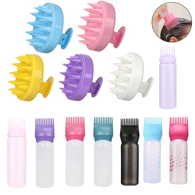 Shampoo Brush Empty Hair Shampoo Bottle With Comb Teeth Salon Treatment Oil Perm Dye Bottle Color Plastic Dry Cleaning Bottle