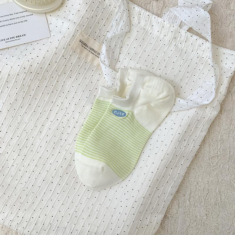 

Women s New Summer Striped Embroidery Breathable Wicking Invisible Shallow Mouth Socks 1 pair